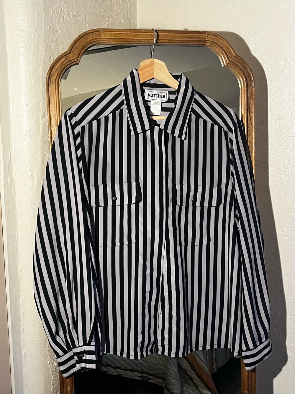 Vintage Black & Grey Vertical Stripe Button-Up Shirt